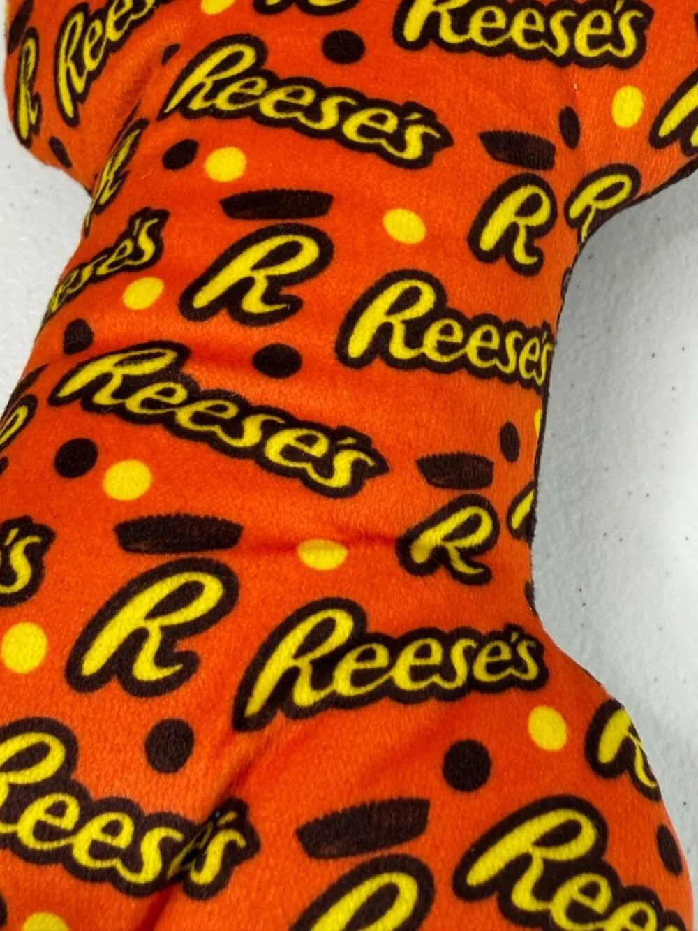 Reese's Plush Bone Dog Toy Squeaker Candy Print New
